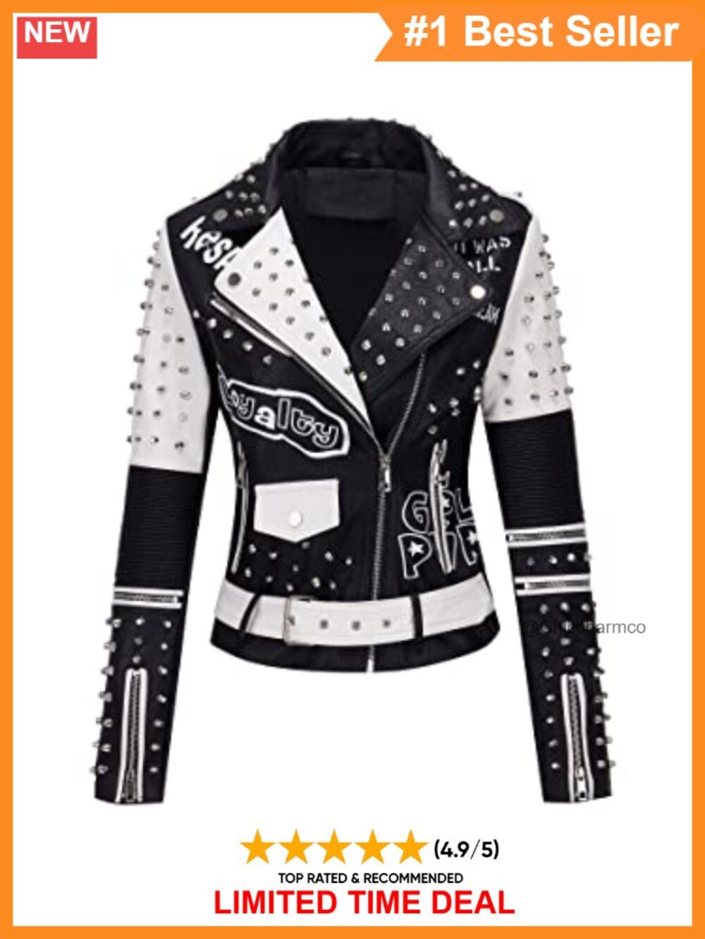 Faux Leather Studded Moto Jacket Belted Short Streetwear
